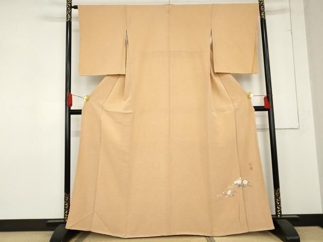 平和屋着物○京加賀友禅 百貫達雄 色無地 肉色 正絹 逸品 AABD6429cs