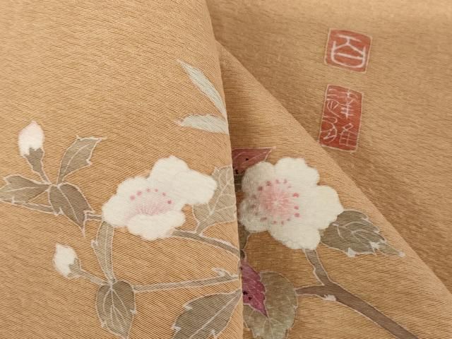 平和屋着物●京加賀友禅 百貫達雄 色無地 肉色 正絹 cs