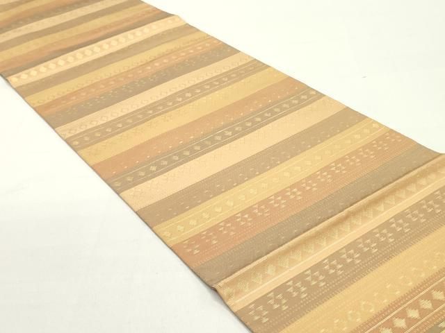 平和屋着物●織物一筋名門　織悦　両面　全通柄　本袋帯　幾何学横段文　金糸　正絹　逸品　DAAZ3043ob 平和屋着物○織物一筋名門 織悦 両面 全通柄 本袋帯 幾何