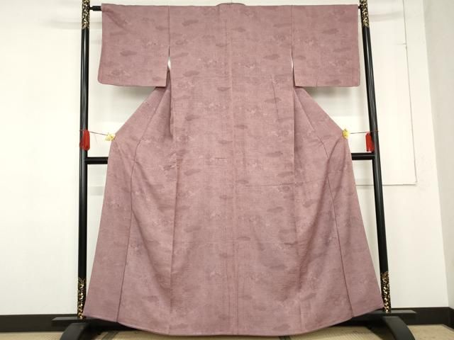 平和屋着物 上質な色無地 御所車流水風景地紋 菖蒲色 正絹 cs