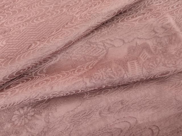 平和屋着物 上質な色無地 御所車流水風景地紋 菖蒲色 正絹 cs