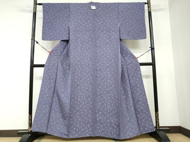 平和屋着物 上質な色無地 桃山つづれ織 花唐草地紋 濃鼠色 反端付き 正絹 ud