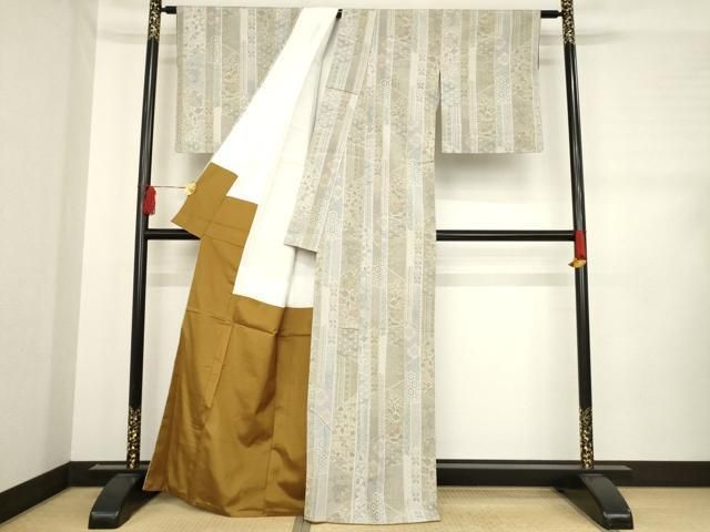 平和屋着物 結城紬 100亀甲 更紗花間道 正絹 ck