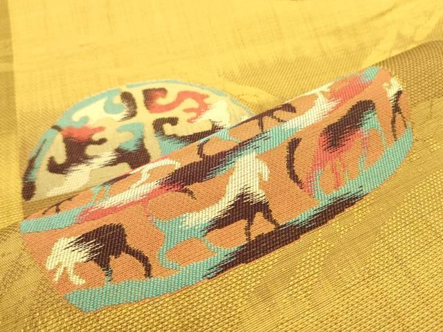 平和屋着物●六通柄袋帯　動物草花文　正絹　逸品　DAAZ3114ob 平和屋着物○六通柄袋帯 動物草花文 正絹 逸品 DAAZ3114ob