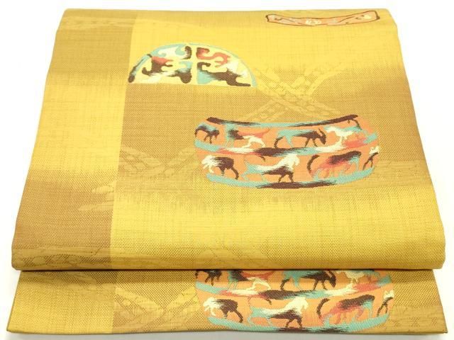 平和屋着物●六通柄袋帯　動物草花文　正絹　逸品　DAAZ3114ob 平和屋着物○六通柄袋帯 動物草花文 正絹 逸品 DAAZ3114ob