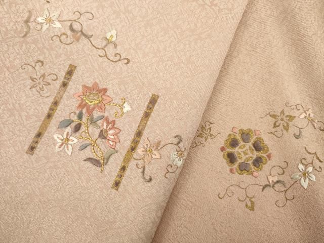 平和屋着物○訪問着 お召地 総刺繍 花唐草文 暈し染め 正絹 逸品