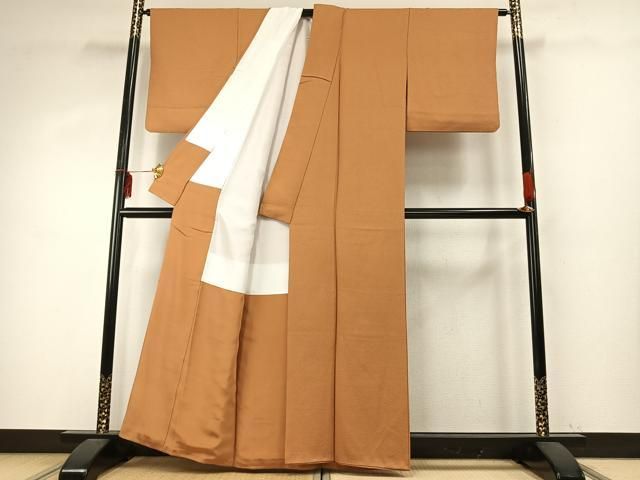  平和屋着物 上質な色無地 小麦色 正絹 fy 色無地 着物