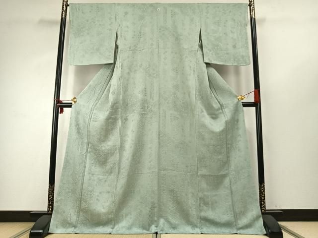 平和屋着物 上質な色無地 草花地紋 青磁鼠色 正絹 fy