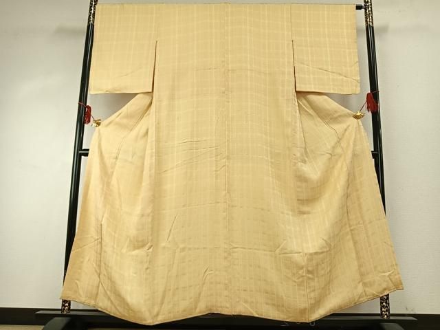 平和屋着物 上質な色無地 格子地紋 砥粉色 正絹 fy