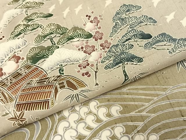 平和屋着物●訪問着　紬地　作家物　花鳥文　正絹　逸品　AABE1919fy 平和屋着物○訪問着 紬地 友禅 風景立波文 正絹 逸品 AABD8619fy