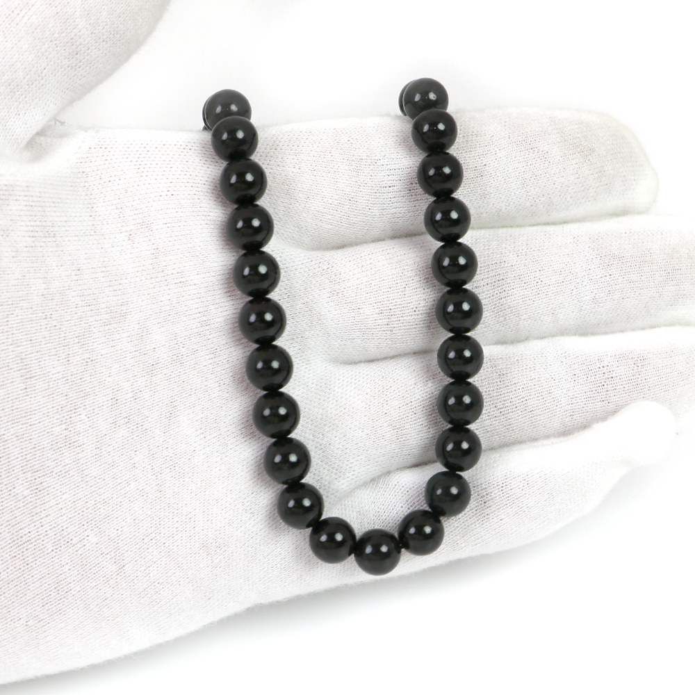 シンプルストーンネックレス黒翡翠 ブラックミャンマージェイド 丸玉 8 mm 天然石ビーズパワーストーン