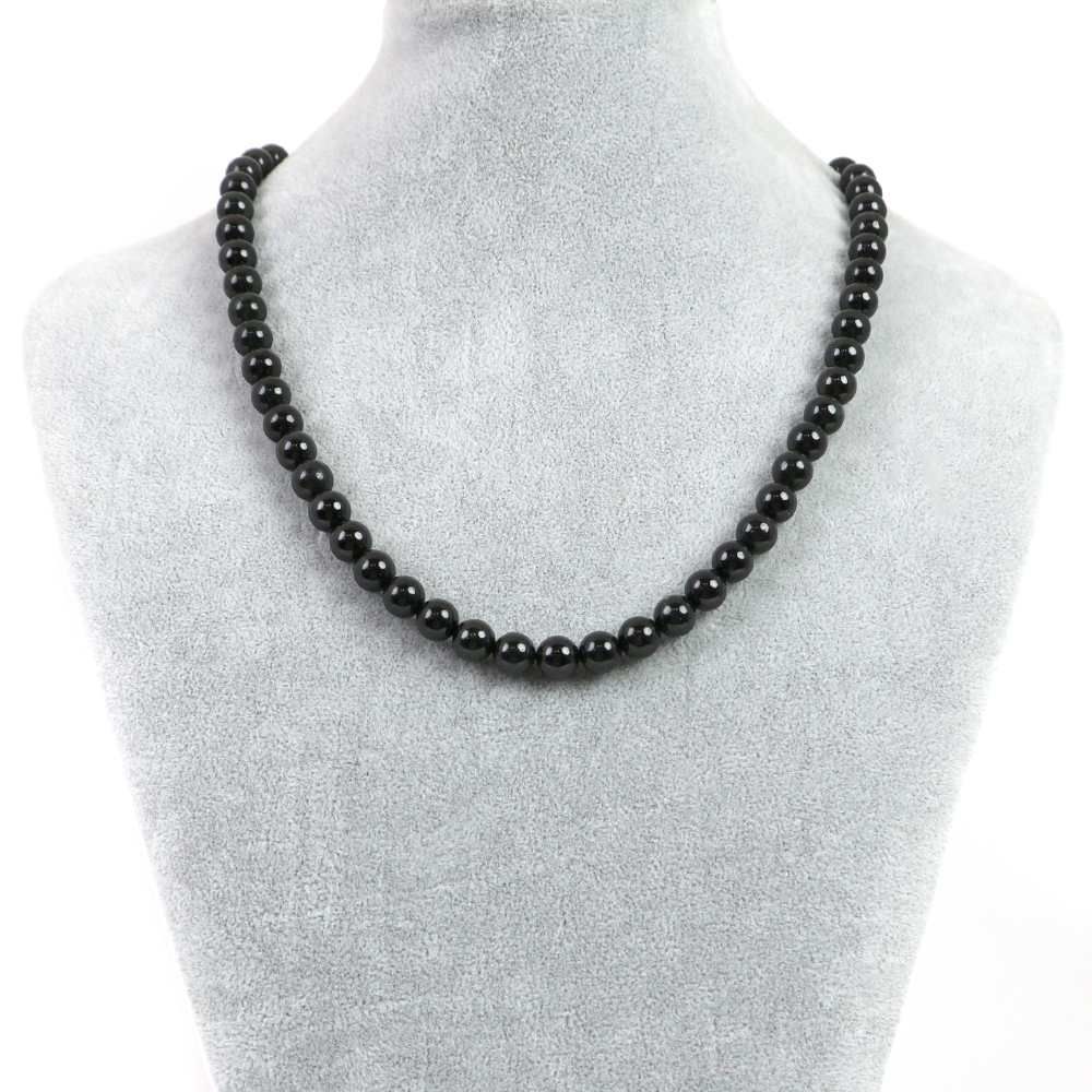 シンプルストーンネックレス黒翡翠（ブラックミャンマージェイド）【丸