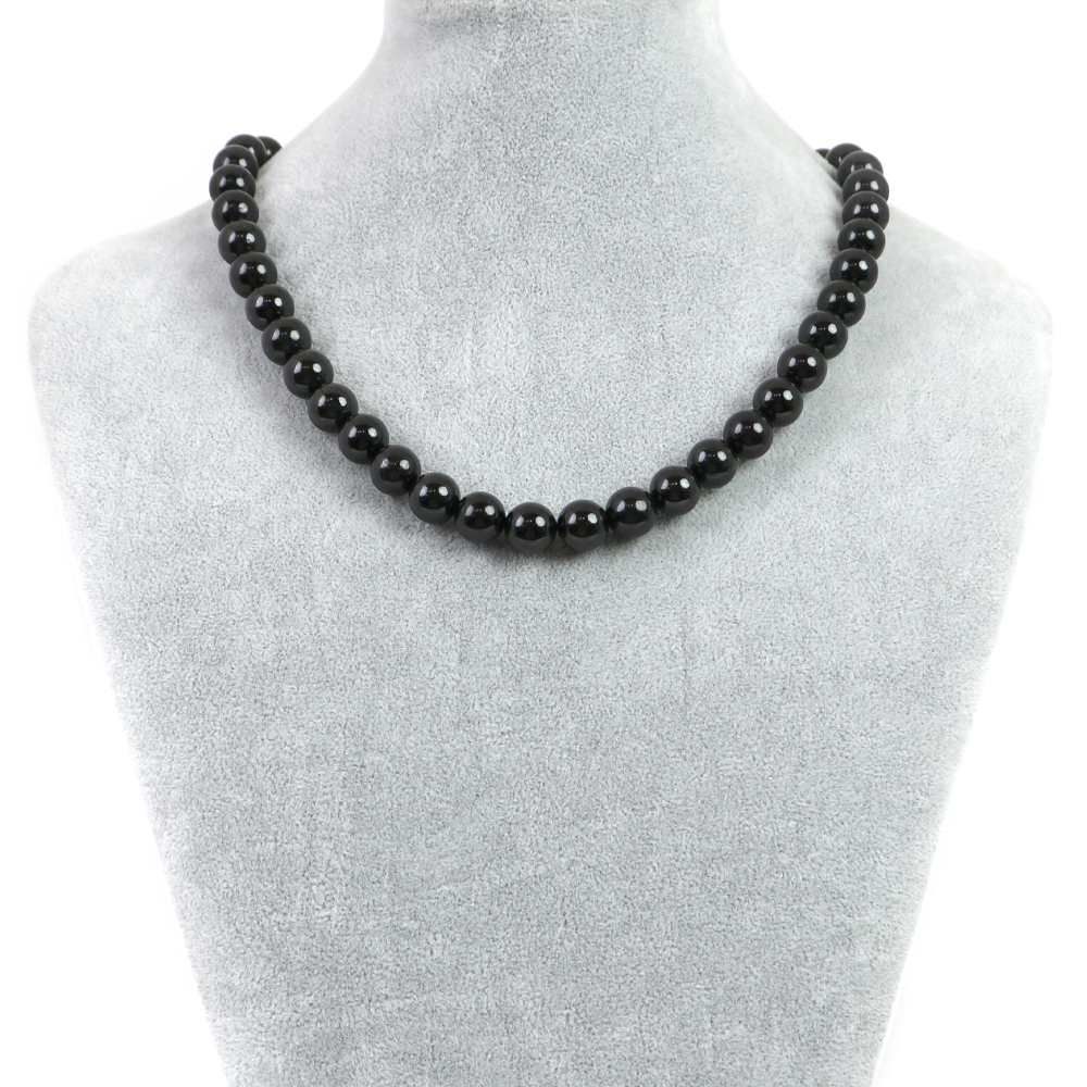 シンプルストーンネックレス黒翡翠 ブラックミャンマージェイド 丸玉 10 mm 天然石ビーズパワーストーン