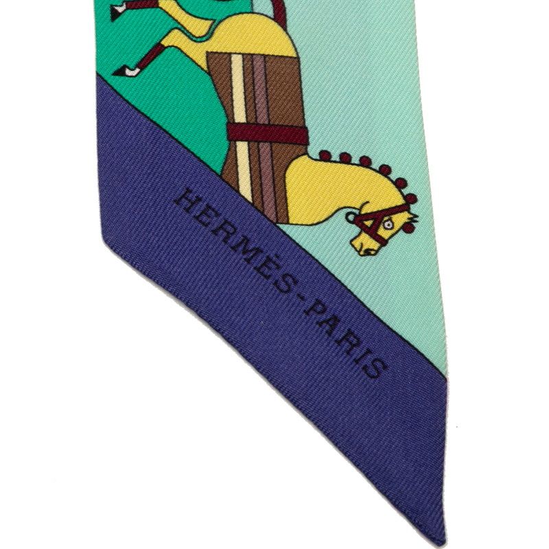 エルメス ツイリー Rocabar ロカバール 馬 グリーン マルチ シルク レディース HERMES 1 0241048