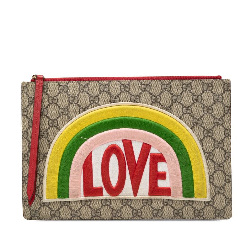 グッチ GGスプリーム レインボー LOVE クラッチバッグ セカンドバッグ 476411 ベージュ マルチ PVC レディース GUCCI 1 0243052