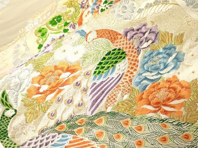 平和屋着物▽六通柄袋帯 唐織 華孔雀 金糸 正絹 逸品 CABA2003dy