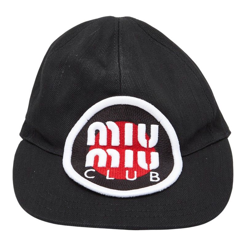 ミュウミュウ ロゴ 刺繍 キャップ ベースボールキャップ サイズ S ブラック マルチ コットン レディース MIUMIU 214 44739
