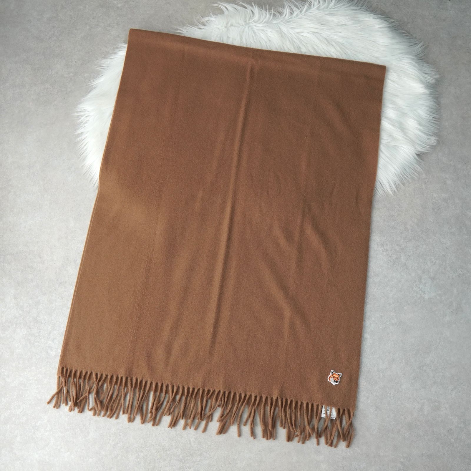 メゾン キツネ フォックスヘッド 大判 ウール マフラー ベージュ