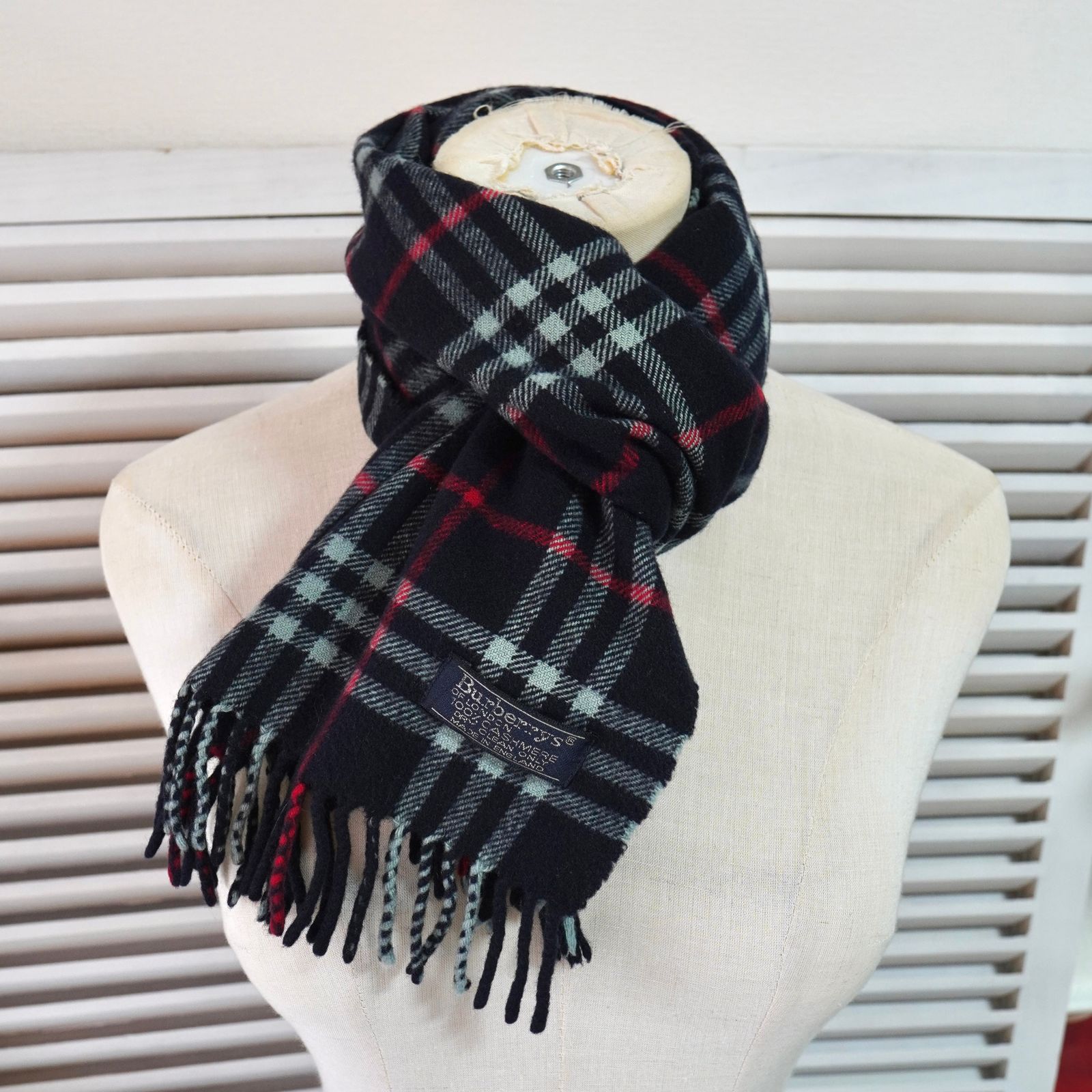 【美品】BURBERRY マフラー カシミヤ ノバチェック ネイビー バーバリー バーバリー ヴィンテージ ノバチェック カシミア100% マフラー