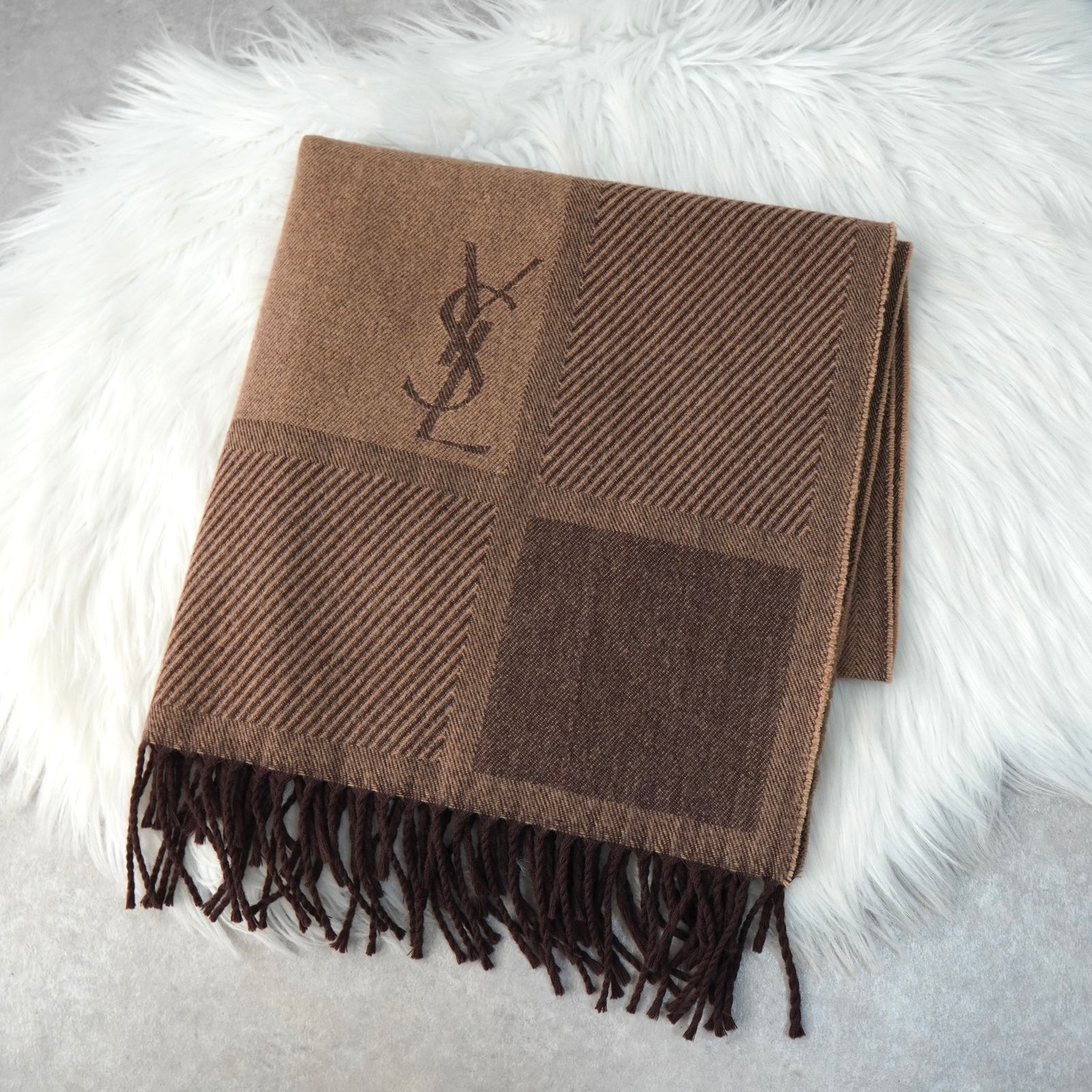 イヴ サンローラン ヴィンテージ YSLロゴ 大判 ウール マフラー