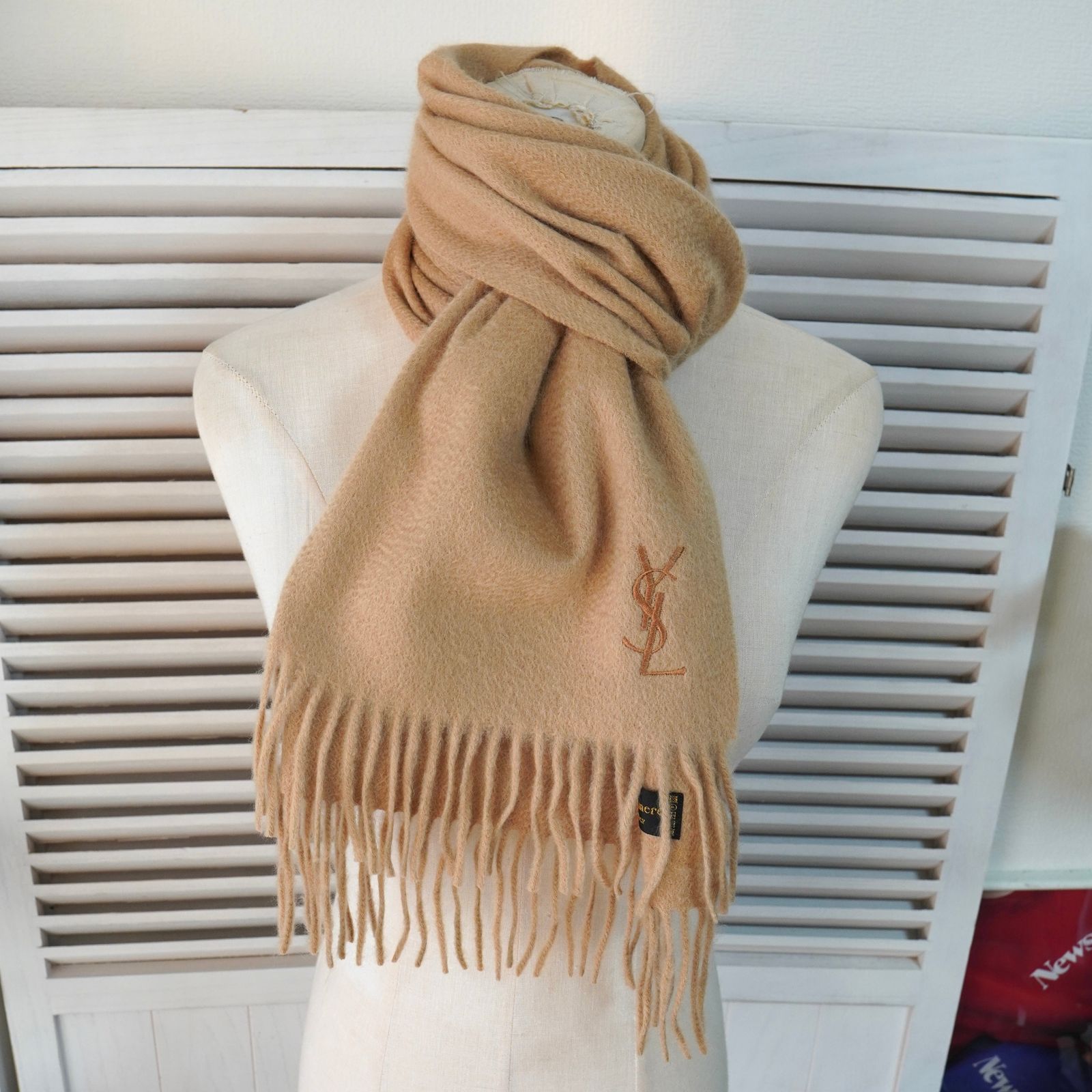 イヴ サンローラン ヴィンテージ YSLロゴ カシミア100% マフラー