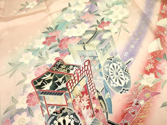 平和屋着物○豪華振袖 刺繍 舞花文 暈し染め 銀通し地 正絹