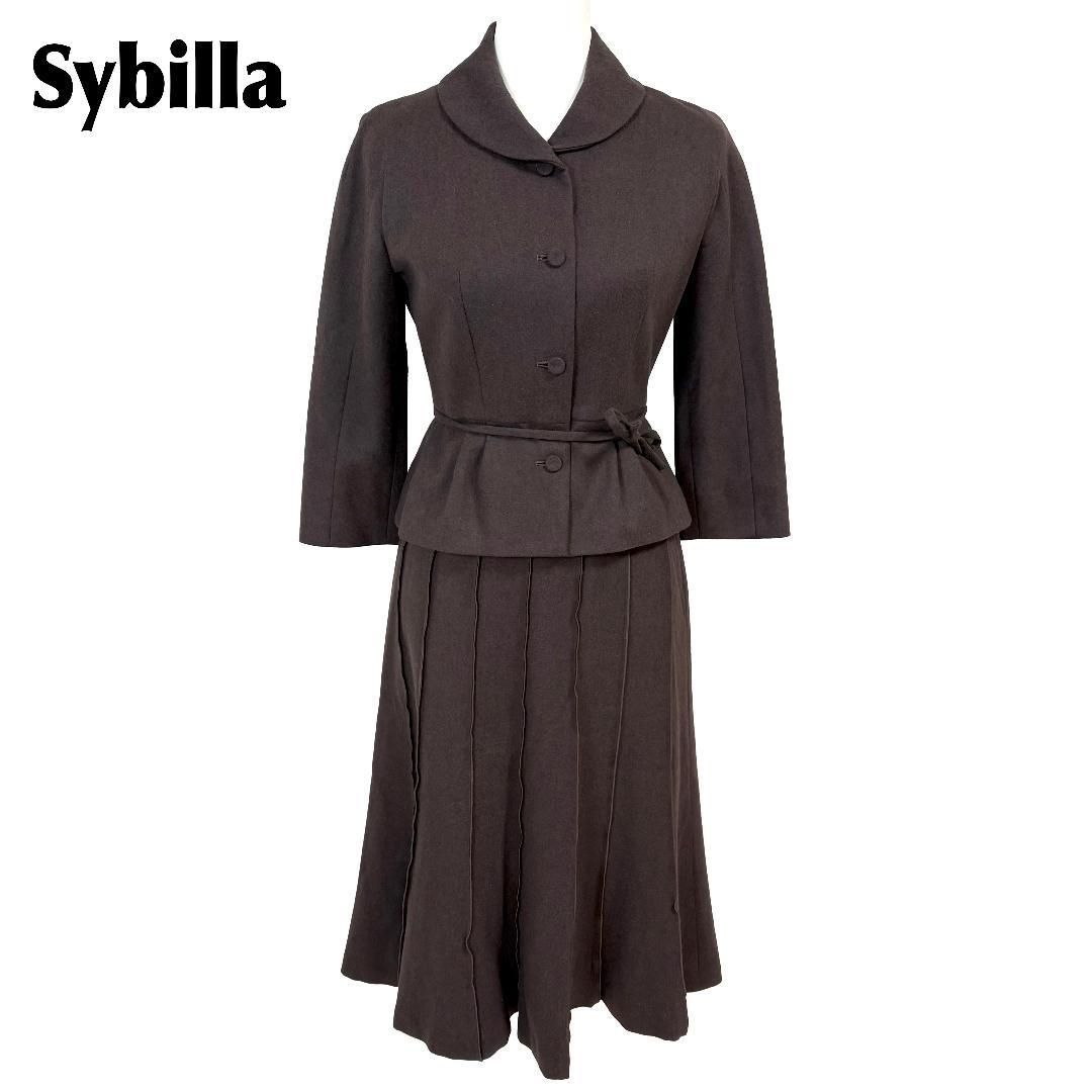 Sybilla スカートセットアップ ウエスト紐 M ブラウン 無地