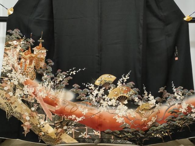 平和屋着物□谷崎潤一郎の世界黒留袖 駒刺繍 鉾 暈し染め 正絹 逸品