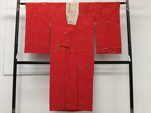 平和屋着物□アンティーク 大正ロマン 長襦袢 袷 飛鶴文 金彩 正絹