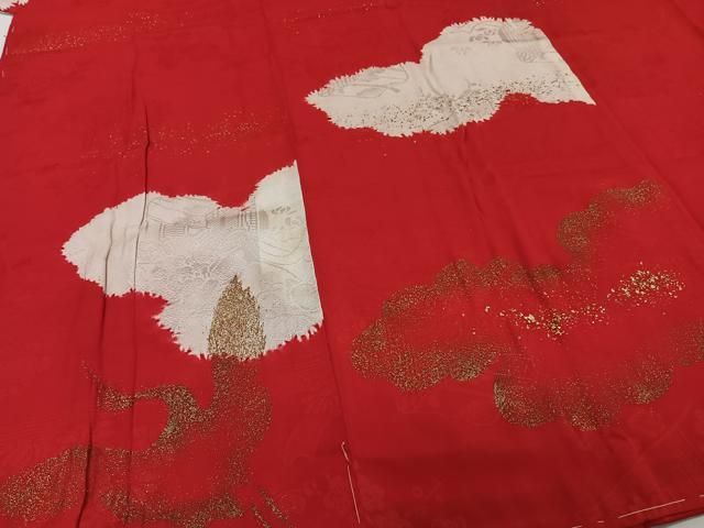 平和屋着物□アンティーク 大正ロマン 長襦袢 袷 霞文 金彩 正絹 逸品