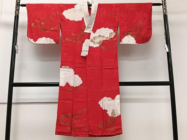 平和屋着物□アンティーク 大正ロマン 長襦袢 袷 霞文 金彩 正絹 逸品