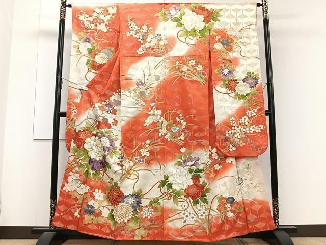 平和屋着物□豪華振袖 駒刺繍 草花文 暈し染め 金彩 正絹 逸品