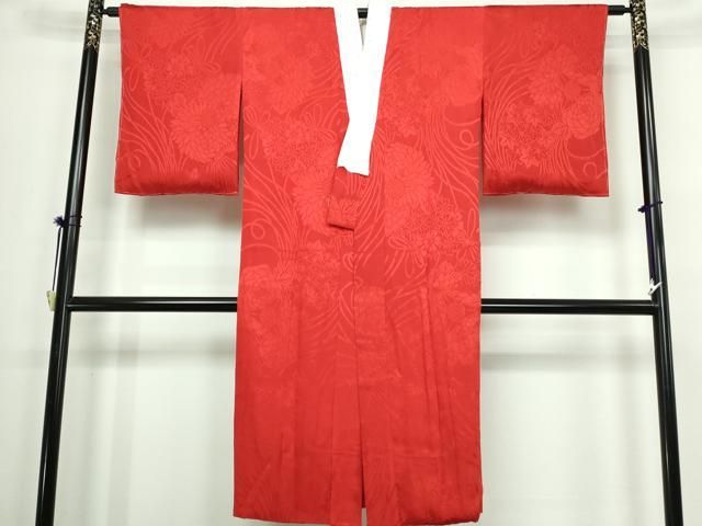 平和屋着物□長襦袢 袷 流水舞花文 猩々緋色 半衿刺繍 正絹 逸品