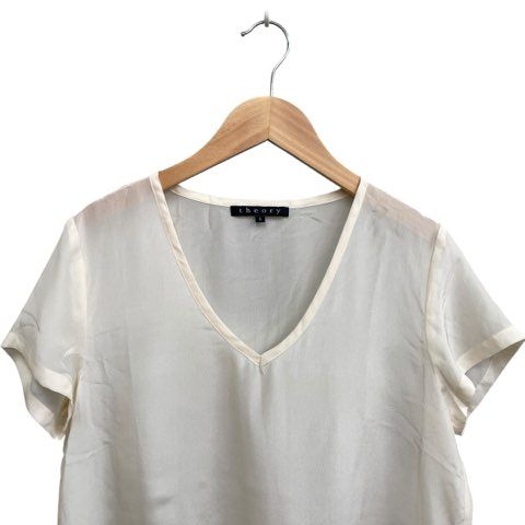 セオリー Theory シルク半袖シャツ V字ネック ソフト アイボリー系