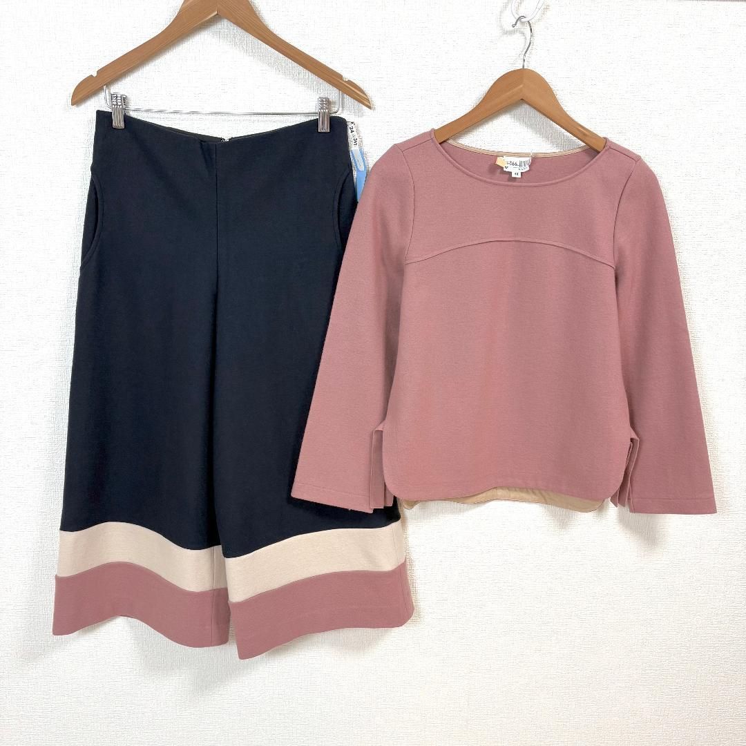 Jocomomola ワイドパンツセットアップ 40 くすみピンク×紺