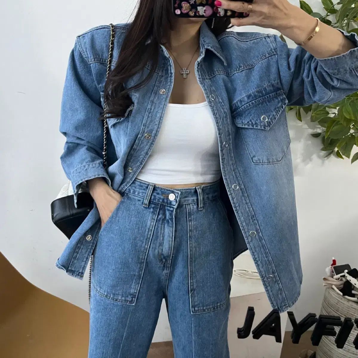 卸タグ レッド デニム セットアップ セット