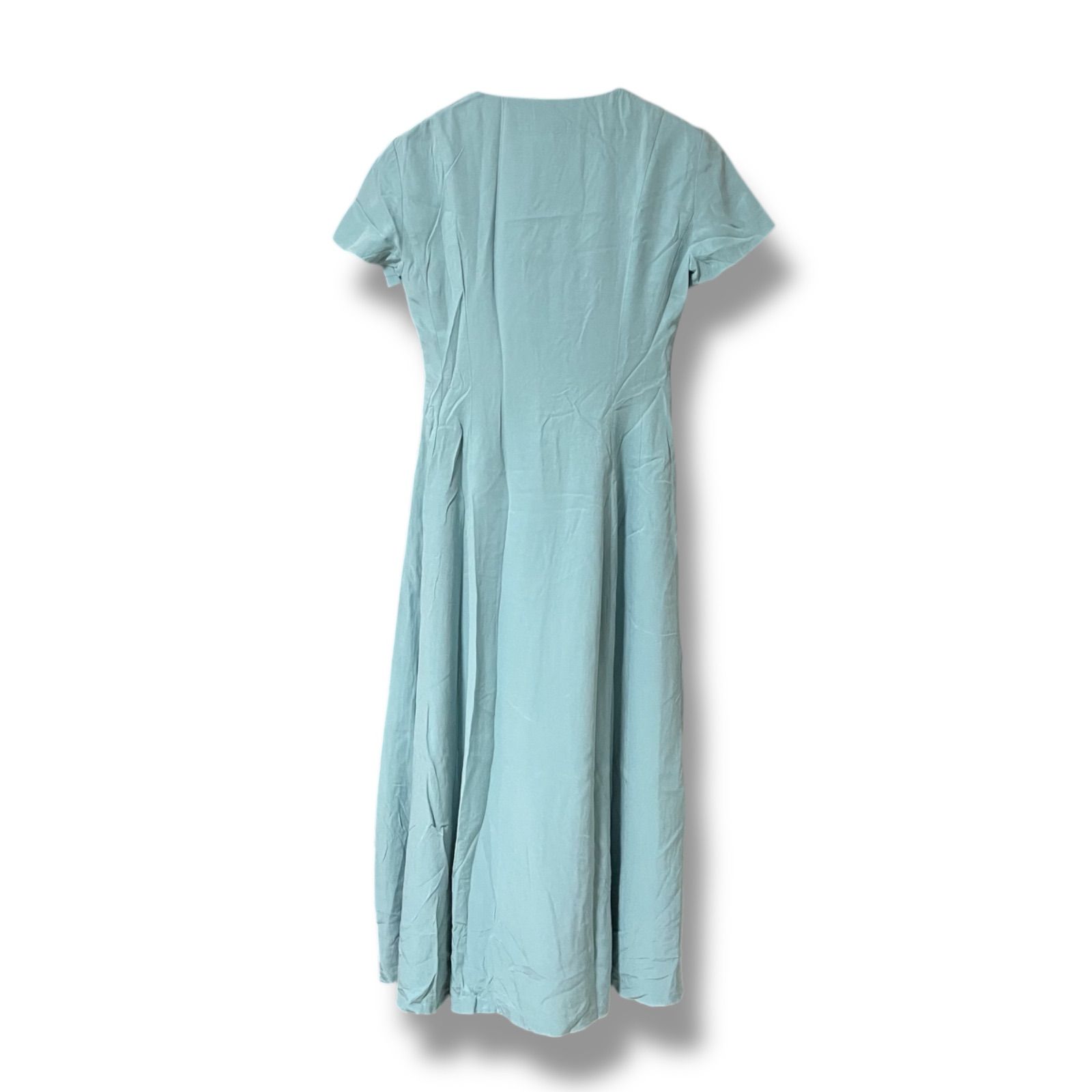 ローラアシュレイ リネン100% ビジュー 半袖ワンピース 6 ミント