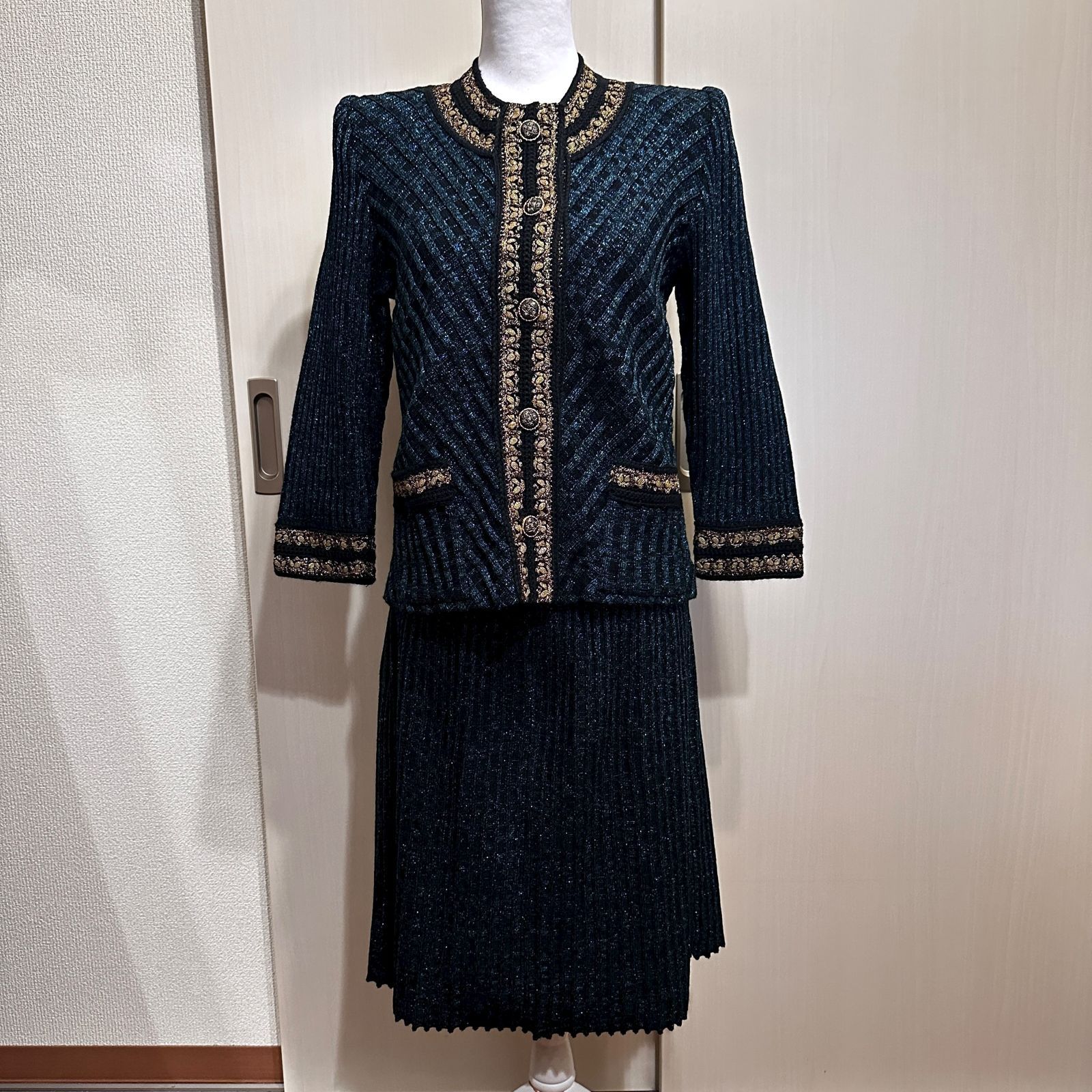 Toyoko Saito セットアップ スカート 緑 黒 HR 0753