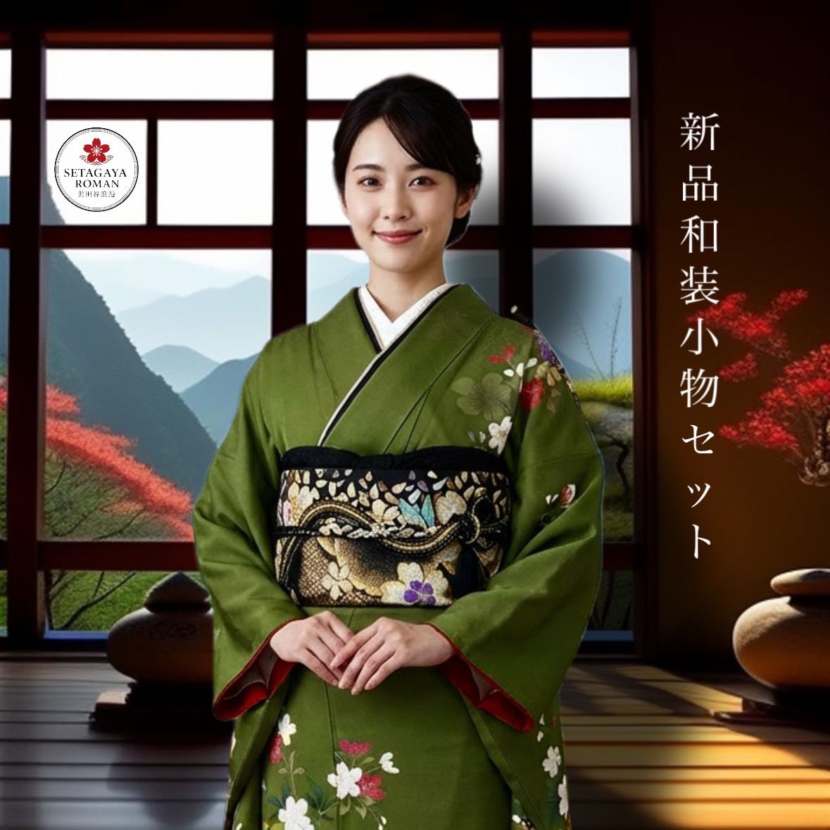 和装小物セット 帯締め 帯揚げ 重ね衿 刺繍半衿 新品 4点セット 黒