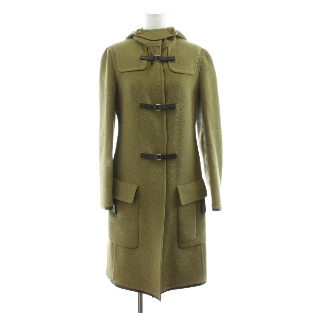 プラダ PRADA ロングコート フード ウール アンゴラ混 38 カーキ /KU
