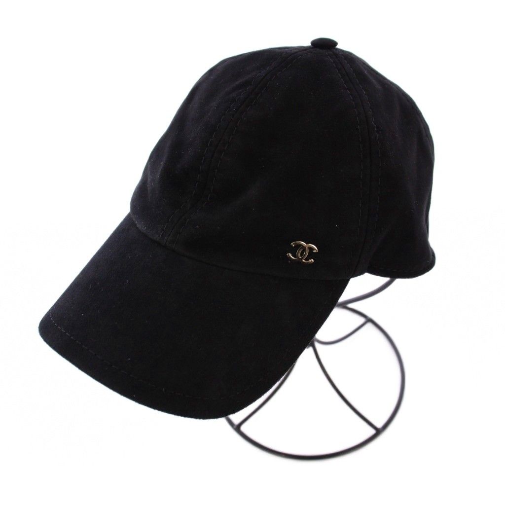 シャネル CHANEL スエードキャップ ココマーク ブラック /KH □OH