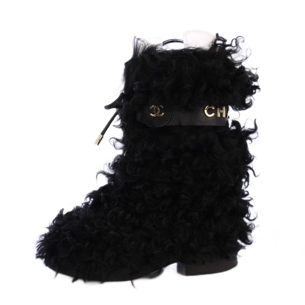 シャネル CHANEL シアリング シープスキン ハーフブーツ ココマーク