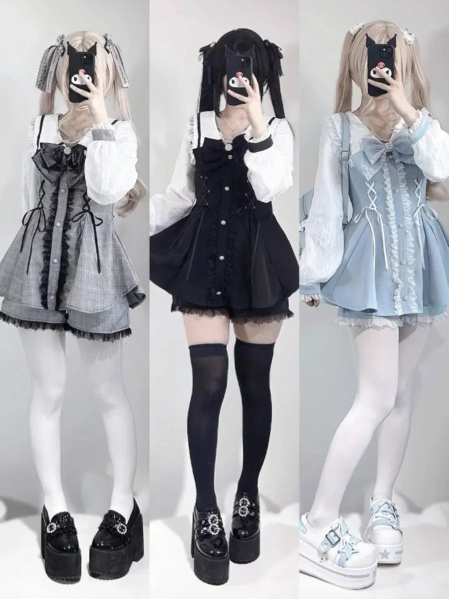 量産型 リー リボンのレース ワンピース セット 3 COLOR