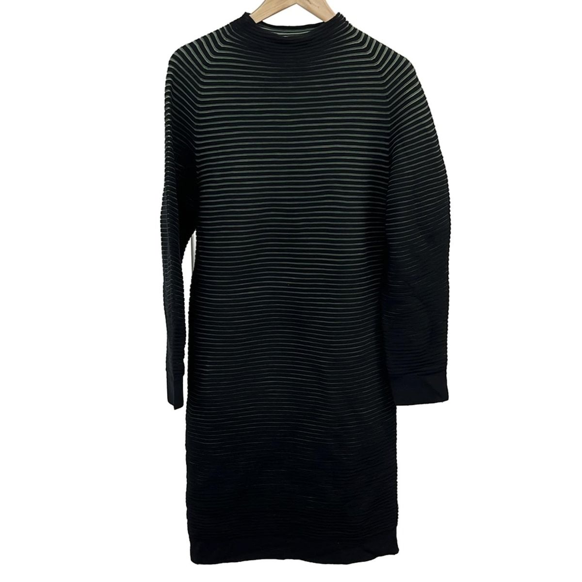 ISSEYMIYAKE(イッセイミヤケ) ワンピース サイズ2 M レディース - 黒×グリーン 長袖/ロング/ニット/ボーダー