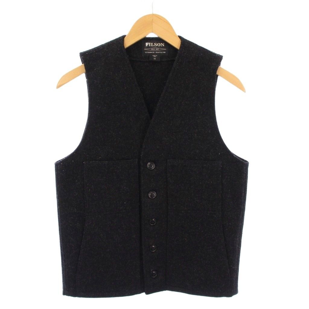 フィルソン FILSON ベスト Vネック シングル ワンカラー ショート丈 ウール XS 黒 ブラック |BB