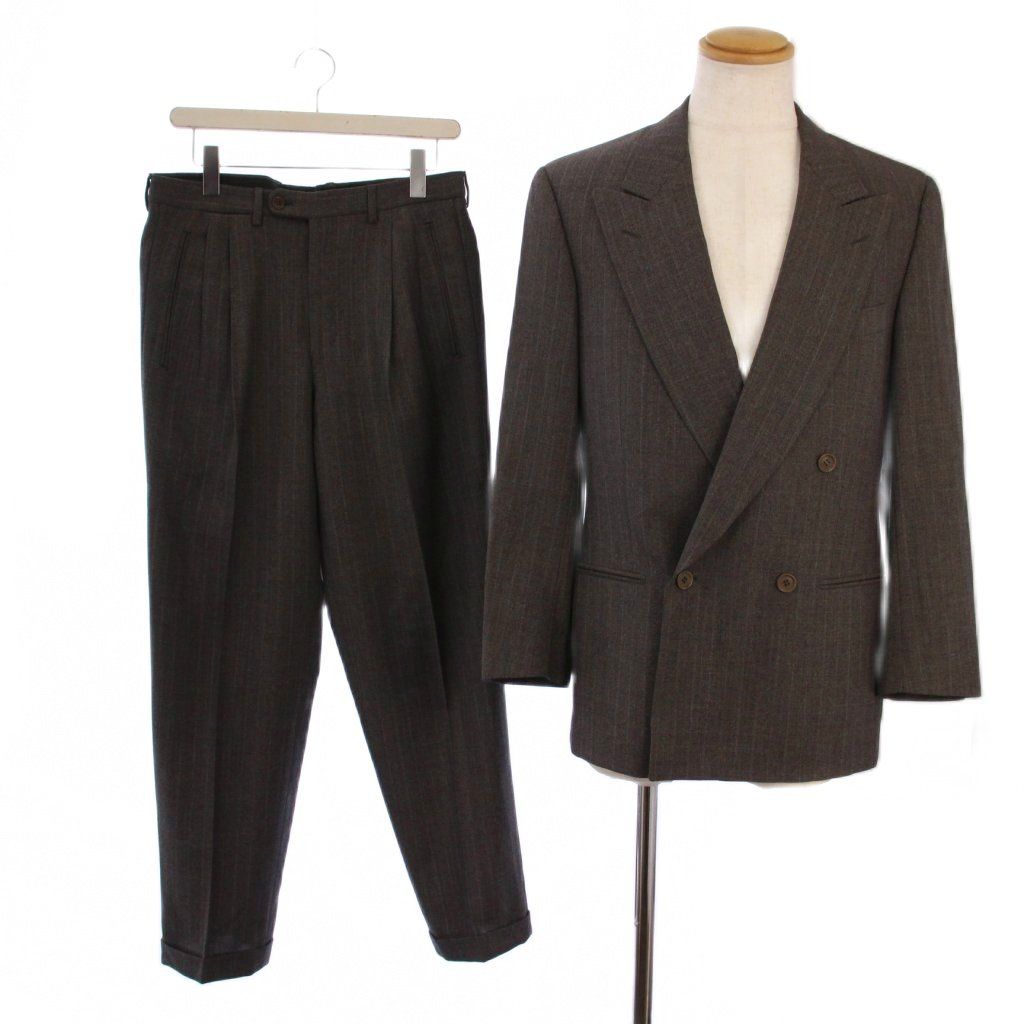 エルメネジルドゼニア Ermenegildo Zegna ダブルスーツ セットアップ 上下 テーラードジャケット 総裏地 3 B パンツ ジップフライ ストライプ柄 46 グレー BM