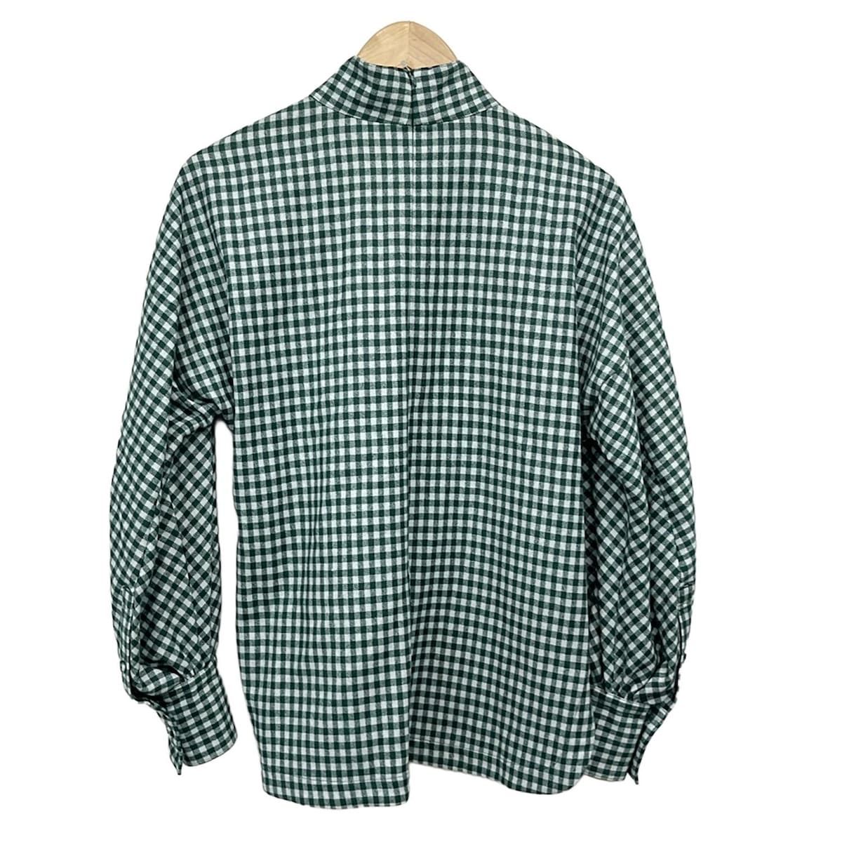 SHE Tokyo シートーキョー 長袖カットソー サイズF レディース - グリーン×白 ハイネック|チェック柄