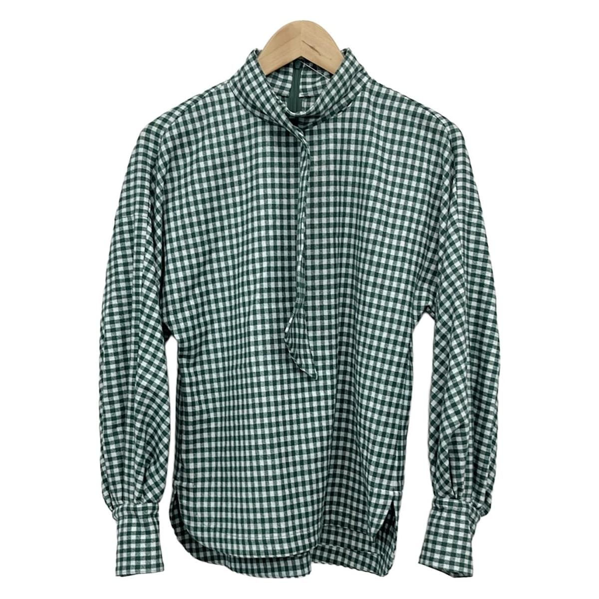 SHE Tokyo シートーキョー 長袖カットソー サイズF レディース グリーン 白 ハイネック チェック柄