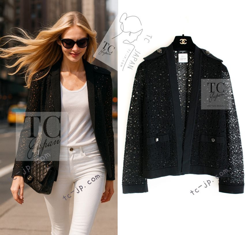 シャネル カーディガン CHANEL ブラック コットン ニット ココボタン