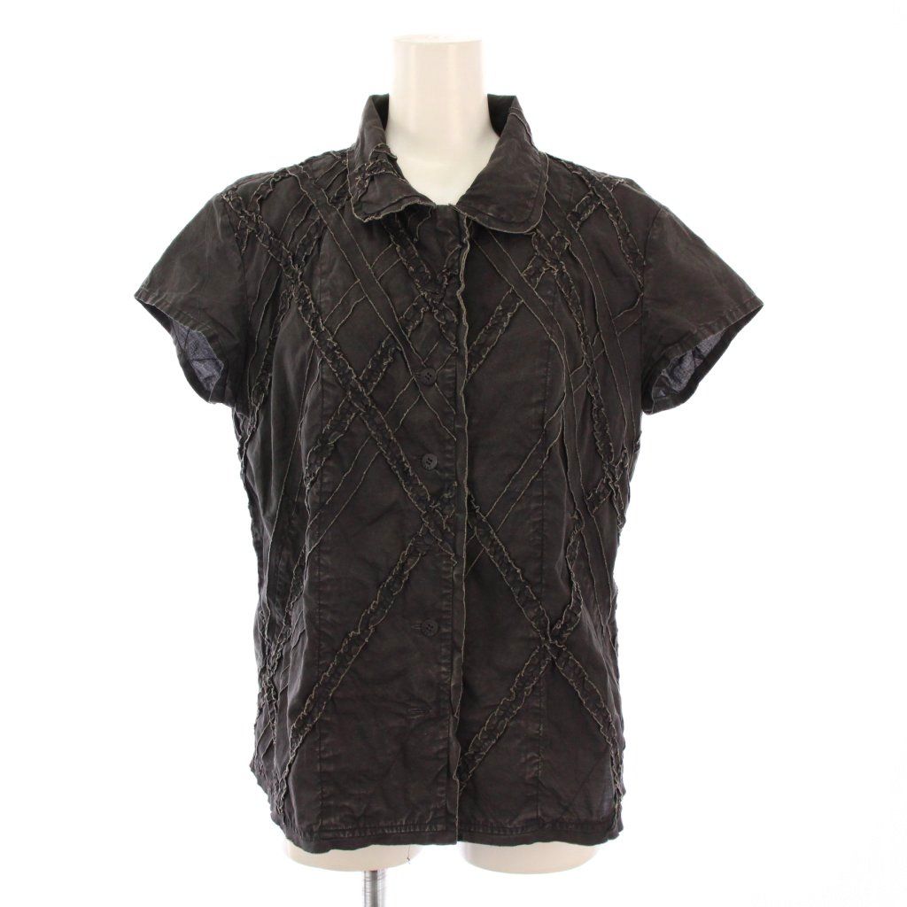 ハート Haat イッセイミヤケ シャツ ブラウス 半袖 丸襟 フリル 2 黒